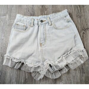 Kawaii Contrast Lace Pocket Denim Shorts Small Romwe Coquette 2in Inseam High